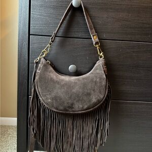 Brown Suede Fringe Shoulder Bag
